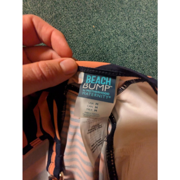 Women's Beach Bum by Motherhood Maternity Swimsuit M Orange Navy - Picture 3 of 3